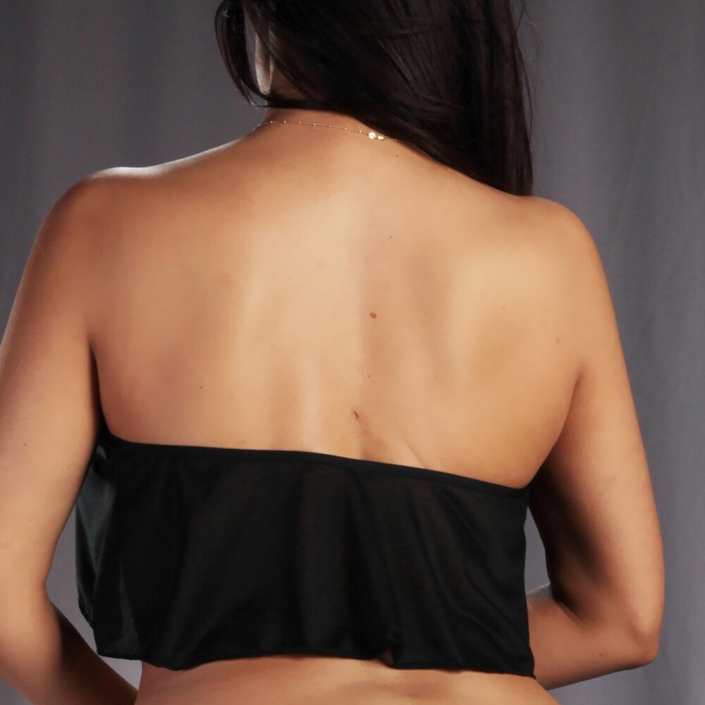 Reversible Tie-Front Ruffle Top in Semi-Sheer Jersey Fabric - Picture 2 of 3